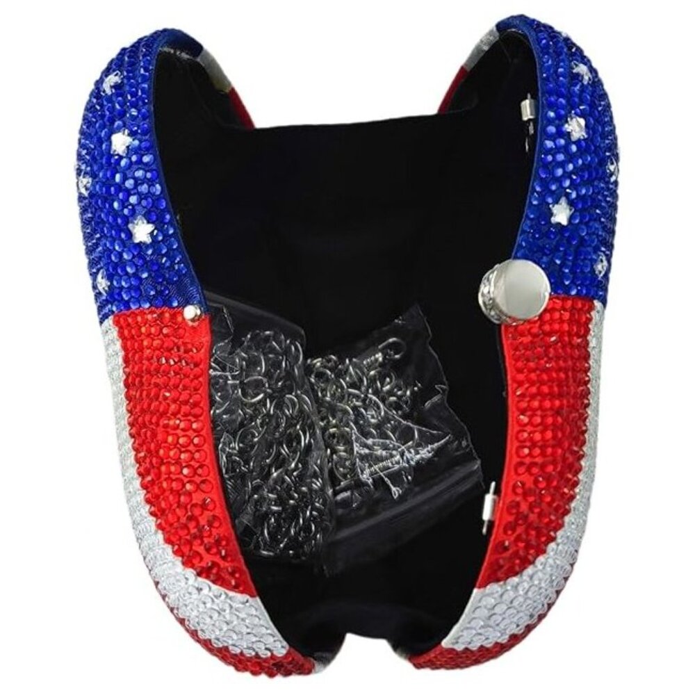 NWT Beautiful Sparkling Bling Crystal American Flag Heart Clutch Purse +… - Picture 8 of 10
